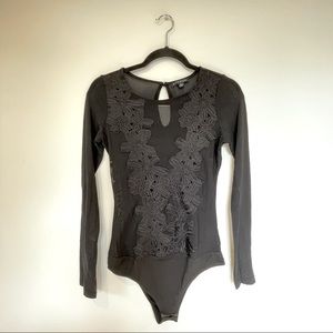 Lace floral embroidered long sleeve body suit